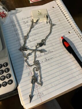 Silver Arrow Pendant Necklace and earrings - Double Chain1510